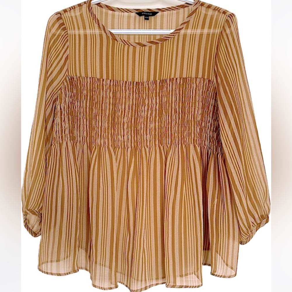 RW&CO smocked top with stripe patterns and puffy sleeves